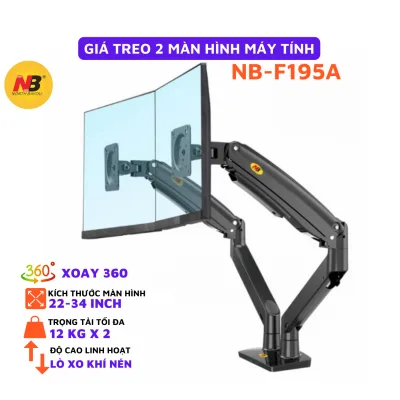 Arm 2 màn hình máy tính NB-F195A, giá treo 2 màn hình máy tính NB-F195A 22-34 inch, xoay 360 độ tải trọng 12kg x 2 - Gia Dụng Chú Thoòng