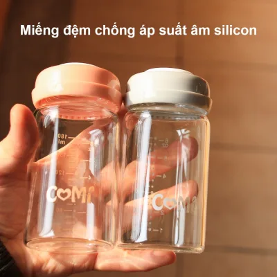 Bình trữ sữa thủy tinh COMI, bình trữ sữa cổ rộng 180ml, tương thích với núm ti Moyuum, Greenfinger và các loại núm khác, không chứa BPA