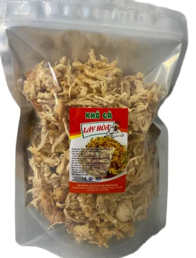 500g Khô gà Giòn KHÔNG cay Lày Hòa (bịch zipper 500g) chế biến từ những nguyên liệu tươi mới đảm bảo vệ sinh an toàn thực phẩm.