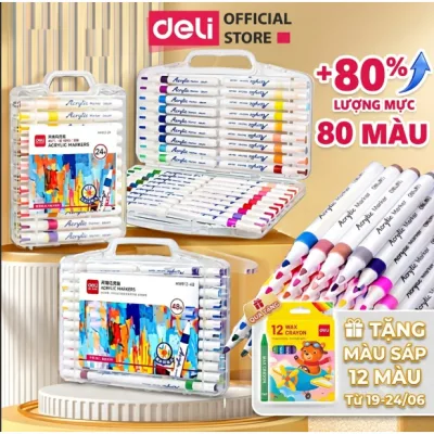 Bút Sơn Acrylic Marker Deli Chính Hãng -12/24/36/48/64/80 Màu Trên Mọi Chất Liệu DIY Vẽ Giày Vải Chai