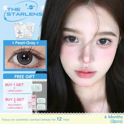 Kính áp tròng Starlens, 2 chiếc 6 tháng, màu xám/nâu lens, lens cận thị mềm mại tự nhiên, mắt to, DIA14.5mm có độ (0-8)