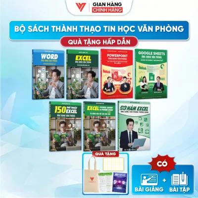 Combo of 7 Books: Word - Excel - Powerpoint - Google Sheet - 150 Tt - Power Query - 90 Excel Functions Computing Training Common Office Applications + Free 101Pt + Function Table + Cloth Bag + Stickers