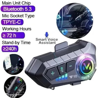 Y10 Motorcycle Helmet with Bluetooth Headset 1000Mah 120H Music Player Ip67 Waterproof 300m Communication for 2 Riders
