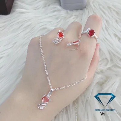 Bộ trang sức hồ ly bạc ta 3 món gắn đá đủ màu may mắn tình duyên - Kho sỉ bạc Nhất Linh