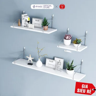 Kệ Sách Gỗ Treo Tường Trang Trí Decor FB40 FIVO Không Cần Khoan,Tặng Kèm Đinh Và Móc Treo Inox, Dễ Dàng Gắn Lên Tường