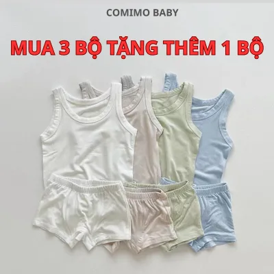 Bộ ba lỗ mùa hè mát cho bé COMIMO BABY Bộ sát nách trơn thun lạnh mát đi chơi đi ngủ từ 5-19kg
