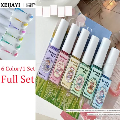 Xeijayi 6 màu / 1 bộ Halo thuốc nhuộm lỏng mùa hè loạt kem macaron màu nhanh khô họa tiết chất lỏng móng tay nghệ thuật móng tay cho tiệm làm móng tay