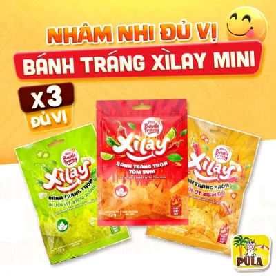 Xìlay Mini 3 Vị | Bánh tráng Xìlay Mini Tiệm Nhà Pula đủ vị - Gói 12gram | Tomyum, Muối Ớt Xiêm Đỏ, Xiêm Xanh