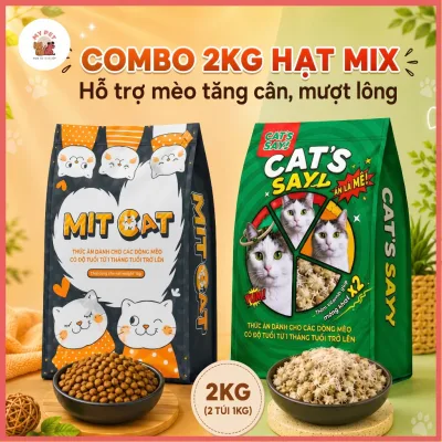 Combo 2kg mix: Hạt MITCAT + CATSAYY hỗ trợ mèo tăng cân, mượt lông