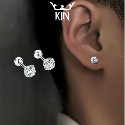 khuyên Tai nam nữ nụ đính đá chuôi bạc 925 Kin Accessories Bông Tai tròn basic phụ kiện trang sức nhỏ gọn sang trọng