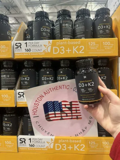 Vitamin D3 + K2 SPORTS RESEARCH SR 160 Viên Veggie Softgels _ Live tại Mỹ