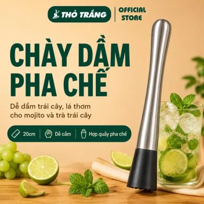 Chày bar dầm pha chế inox 20cm đầu nhựa cao cấp (chất liệu inox 304)