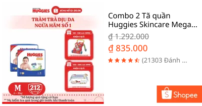 Combo 2 Tã quần Huggies Skincare Mega Jumbo M106/L96+8/XL84+4/XXL76+4