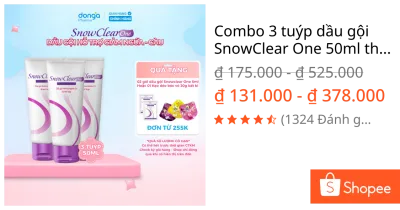 Combo 3 tuýp dầu gội SnowClear One 50ml thành phần dầu dừa bạc hà hỗ trợ làm sạch gàu, không ngứa, giảm tiết bã nhờn