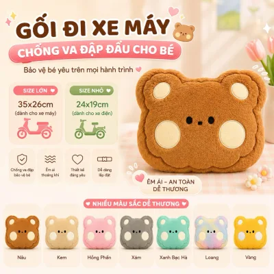 Gối đi xe máy cho bé hình gấu nâu dễ thương - Gối đi xe máy chống va đập đầu cho bé hình gấu cute