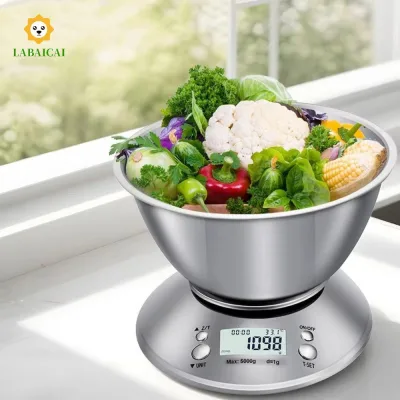 Cân nhà bếp bằng thép không gỉ LABAICAI, Không bong tróc Tự động tắt Cân điện tử nhà bếp, Bộ cảnh báo điện áp thấp Chuyển đổi màn hình nhiệt độ Cân nấu ăn