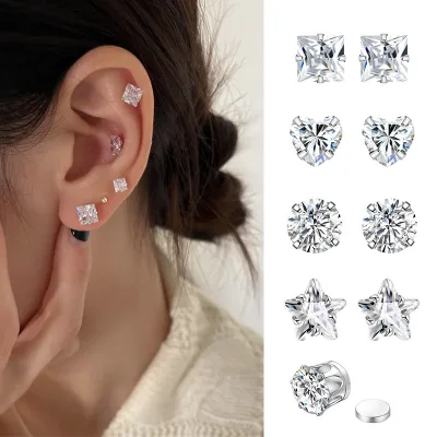 1 Chiếc Kẹp Tai Nam Châm Hình Vuông Pha Lê Đá, Không Cần Khuyên, Nam Nữ, Quà Tặng Trang Sức