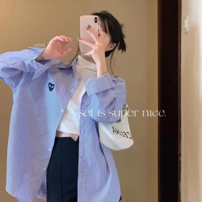 2026 Áo Sơ Mi Thời Trang Hợp Thời Trang Phong Cách Mới Hợp Thời Trang Xuân Thu Thanh Niên Văn Học Phổ Biến ins Cổ Vuông Bông Tai Kẹp Dài Tay Hợp Thời Trang