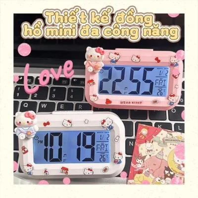 Đồng hồ kỹ thuật số đa năng mini Hello Kitty/Shin cậu bé bút chì+màn hình LED-Đồ trang trí để bàn, có báo thức , có đèn