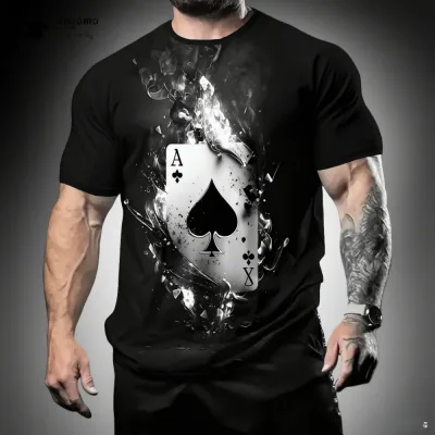 Áo thun nam đường phố 3D in hình Poker nam hàng đầu mùa hè hợp thời trang đa năng Áo thun nam tay ngắn thời trang cổ tròn Quần áo nam