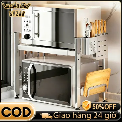 304 Stainless Steel Microwave Oven Shelf Kitchen Microwave Oven Shelf Multi-Purpose 1-Tier and 2-Tier Rice Cooker Storage Rack Adjustable Kitchen Utensil Shelf