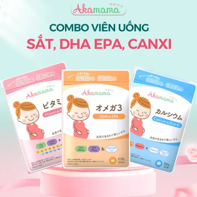 Combo Viên Uống Sắt, Acid Folic, Vitamin Tổng Hợp, Khoáng Chất, DHA, EPA, Canxi D3, K2 Cho Mẹ Bầu Akamama Nhật Bản