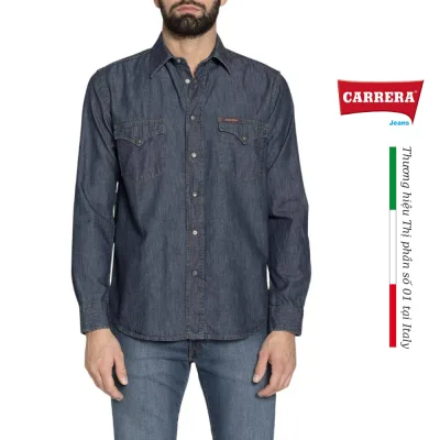 Áo Sơ Mi Denim Nam Xanh Đậm – Carrera Jeans - Nhập Khẩu Chính Hãng Từ Ý
