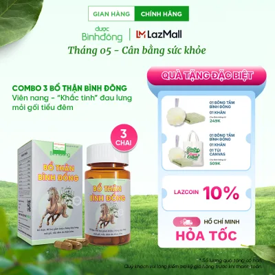 Combo 3 hộp Bổ Thận Bình Đông - Bổ thận, giảm triệu chứng đau lưng, mỏi gối, tiểu đêm – hộp 60 viên nang