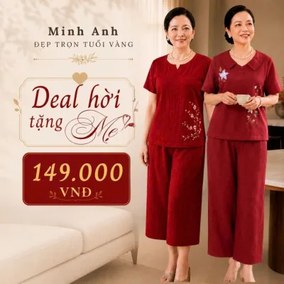 ĐỒ BỘ TRUNG NIÊN NỮ SIÊU MÁT MINH ANH LOẠI BỘ ĐỒ NỮ VẢI ĐŨI SỢI LANH MAB01