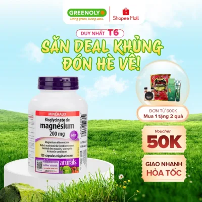 Viên uống bổ sung Magiê Webber Naturals Magnesium Bisglycinate 200mg
