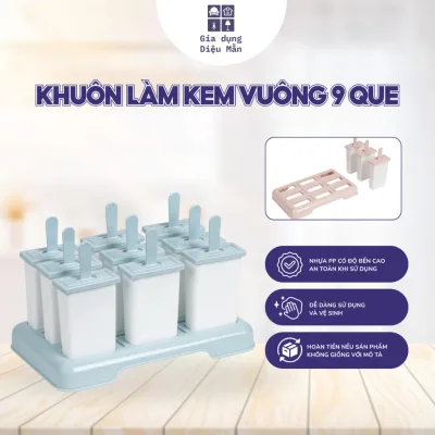 Khuôn Làm Kem Vuông 9 Que Việt Nhật Nhựa PP Cao Cấp Có Nắp Đậy Cầm Tay Tiện Lợi Dễ Tháo