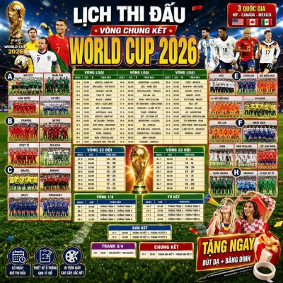 Lịch thi đấu World Cup 2026 treo tường khổ lớn – Poster lịch bóng đá 2026 theo dõi đầy đủ 104 trận