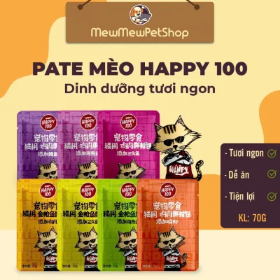 Pate cho mèo Wanpy Happy 100 , Thức ăn tươi cho mèo đa dạng dinh dưỡng gói 70g