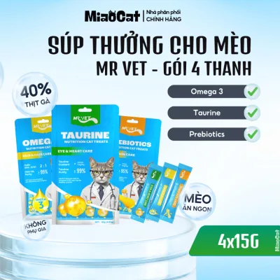 Gói 4 thanh súp thưởng 15g MrVet cho mèo - Chứa Omega-3, Taurine, Prebiotic