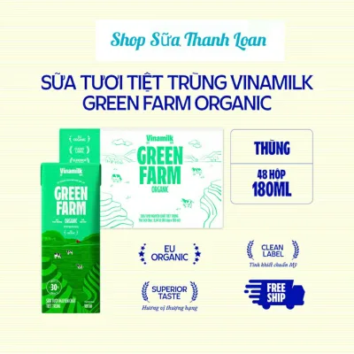 Box of 48 Boxes of Vinamilk 100% Green Farm Organic Unsweetened Fresh Milk 180ml.