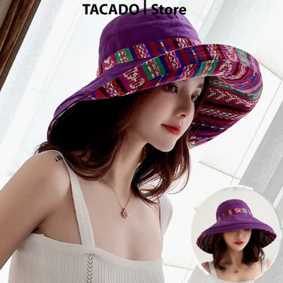 Mũ Nón Rộng Vành 2 Mặt Che Nắng Thổ Cẩm Thời Trang Đi Biển Cho Nữ