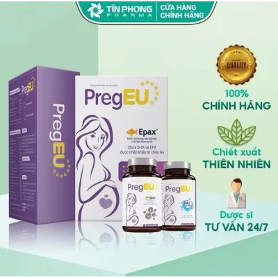 Vitamin Bổ Bầu PregEU Tín Phong hộp 2lọ*30 viên.Giúp bổ sung DHA,EPA,vitamin và khoáng chất cho thai kỳ