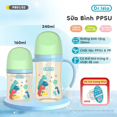 Bình sữa Dr.isla PPSU 160ml 240ml thiết kế chống đầy hơi BPA Free phù hợp cho bé từ 0-6 tháng tuổi PB01