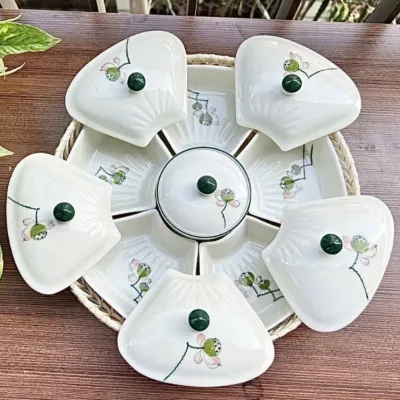 🌸Khay Mứt Tết,Bộ Khay Sứ Đựng Bánh Kẹo,Hũ Sứ Hoa Qủa,Đồ Ăn Vặt,Ô Mai,Thực Phẩm Khô Gốm Cao Cấp Bát Tràng[Tặng Kèm Khay]