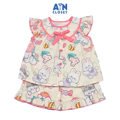 Bộ quần áo Ngắn bé gái họa tiết Thỏ Và Ong Vàng Cotton - AICDBGZUPJXU - AIN Closet