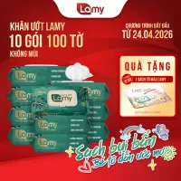 Khăn giấy ướt Lamy Thùng 10 gói lớn (1000 tờ) không paraben mềm mịn dịu nhẹ