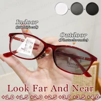 3 trong 1 photochromic đa tròng chuyên dụng Kính đọc sách cái nhìn xa và Gần Kính mắt viễn đối với phụ nữ người đàn ông chống UV ngoài trời cảm quang màu thay đổi kính với lớp + 100 đến + 400