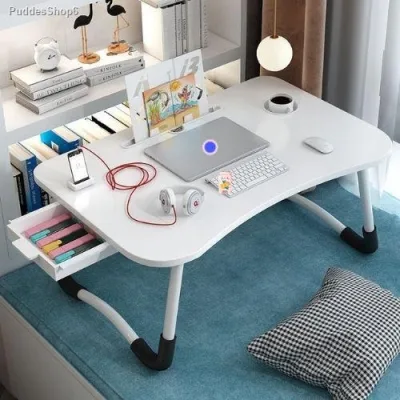 Bàn gấp gọn học làm việc decor thông minh có khe cắm điện thoại có khay bút khay cốc và cài ipad