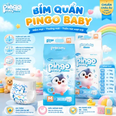 Bỉm 3D 50 miếng bỉm quần tã quần (NB-3XL)Pingo Baby Cho Bé bỉm mềm mỏng mặt 3d khô