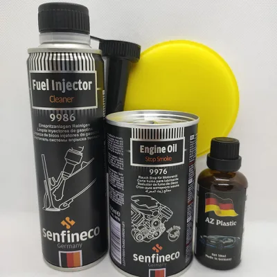 LÀM GIẢM RA KHÓI, ỔN ĐỊNH ĐỘ NHỚT (SE-9976) VÀ VỆ SINH BÉC PHUN XĂNG (SE-9986) HIỆU Senfineco – Germany Tặng 1 bộ làm mới nhựa đen và nhựa nhám AZ Plastic, 50ml