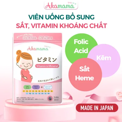 Iron, Folic Acid, Multivitamins, Minerals for Pregnant Mothers, Supports Digestion, Limits Stretch Marks, Small Tablets, Odorless, Tasteless, Easy to Take, Akamama Japan Bag of 120 Tablets