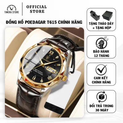 Genuine Poedagar T615 Men's Watch with High-Quality Leather Strap, Fashionable Style, Water-Resistant, 12-Month Warranty