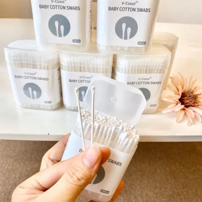 Tăm bông cho bé sơ sinh V-Coool, hộp 200 que mềm mịn, mới nhất