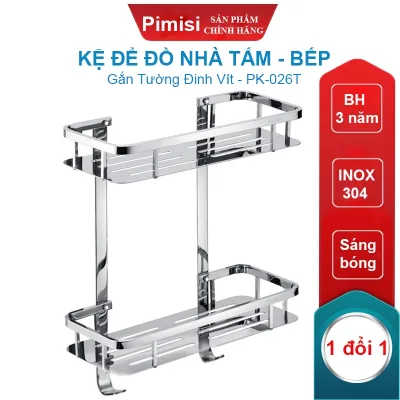 Kệ Nhà Tắm Inox 304 Pimisi PK-026T Gắn Được Góc Tường Hay Phẳng 2 Tầng, Để Đồ Phòng Vệ Sinh Hoặc Nhà Bếp | Chính Hãng