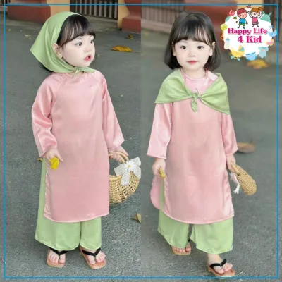 Baby girl braided long shirt lovely innovated silk long dress with soft ruffle pant-happy life 4kid
